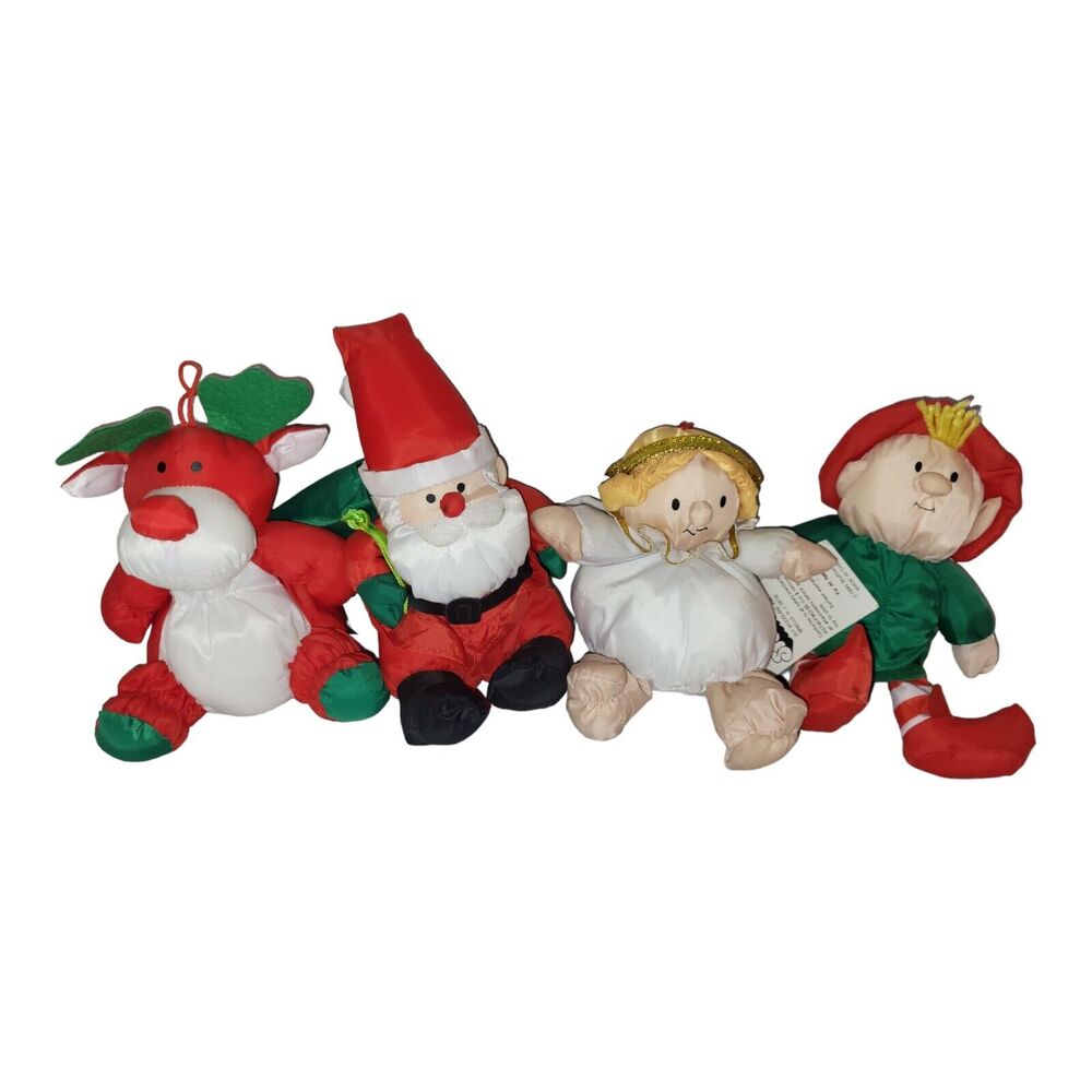 Vintage Stuffins LOT‎ 4 Nylon Plush Christmas Elf Santa Angel Reindeer 6"